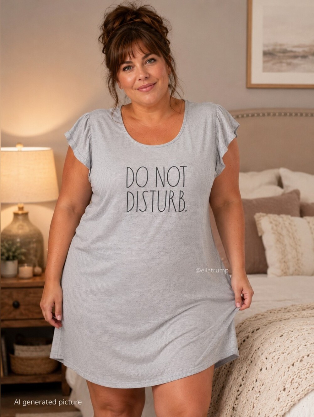 Rae Dunn "DO NOT DISTURB" Sleep Top Nightshirt Gray White Stripe Women's 2X